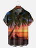 Moisture-wicking Christmas Santa Claus Coconut Tree Lighting Beach Chest Pocket Casual Shirt