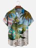 Moisture-wicking Crocodile Coconut Tree Beach Chest Pocket Casual Shirt