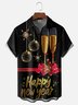 Moisture-wicking Happy New Year Champagne Art Chest Pocket Casual Shirt