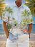 Moisture Wicking Coconut Tree Resort Scene Chest Pocket Hawaiian Shirt