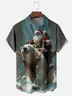 Moisture-wicking Christmas Santa Polar Bear Chest Pocket Casual Shirt