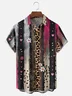 Moisture Wicking Striped Leopard Print Hawaiian Shirt with Chest Pocket
