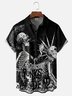 Moisture-wicking Music Festival Grunge Art Punk Skeleton Chest Pocket Casual Shirt