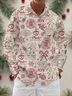 Moisture Wicking Christmas Candy Cane Gingerbread Man Hot Cocoa Chest Pocket Hawaiian Long Sleeve Shirt