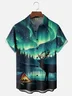 Moisture-Wicking Outdoor Ombre Lakeside Bonfire Deer Chest Pocket Hawaiian Shirt