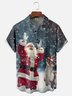 Moisture-Wicking Snowflake Santa Claus Reindeer Chest Pocket Hawaiian Shirt