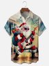 Moisture-wicking Rock Roll Santa Claus Guitar Chest Pocket Hawaiian Shirt