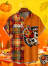 Moisture-Wicking Fun Design With Turkey Maple Leaf And Checkered Patterns Chest Pocket Hawaiian Shirt