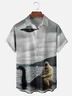 Tall Size Moisture-wicking Bigfoot Loch Ness Monster UFO Chest Pocket Casual Shirt