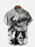 Moisture Wicking Fun Christmas Cat Selfie Bigfoot Alien Chest Pocket Hawaiian Shirt