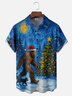 Moisture Wicking Christmas Starry Night Bigfoot Chest Pocket Hawaiian Shirt