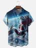 Moisture-wicking Christmas Santa Claus Dragon Chest Pocket Casual Shirt