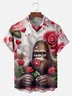 Big Size Moisture-wicking Valentine's Day Rose Bigfoot Chest Pocket Hawaiian Shirt