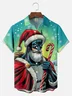 Big Size Moisture-wicking Christmas Santa Candy Cane Chest Pocket Casual Shirt