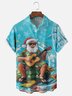 Moisture Wicking Merry Christmas Santa Claus Ukulele Turtle Chest Pocket Hawaiian Shirt