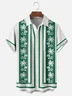 Moisture Wicking Striped Coconut Tree Chest Pocket Bowling Shirt