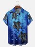 Moisture Wicking Gradient Color Marine Animals Turtle Chest Pocket Hawaiian Shirt