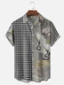 Moisture-wicking Crane Plum Blossom Plaid Pattern Chest Pocket Casual Shirt