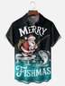 Moisture Wicking Gradient Santa Claus Fishing Chest Pocket Hawaiian Shirt