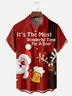 Tall Size Moisture-wicking Christmas Santa Claus Reindeer Beer Chest Pocket Bowling Shirt