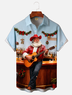 Moisture-wicking Christmas Santa Claus Western Cowboy Music Guitar Chest Pocket Casual Shirt