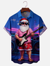Moisture-wicking Christmas Santa Claus Music Guitar Chest Pocket Casual Shirt