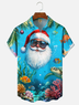 Moisture-wicking Christmas Santa Claus Marine Life Seaturtle Chest Pocket Casual Shirt