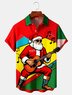 Moisture-wicking Christmas Santa Claus Music Guitar Chest Pocket Casual Shirt