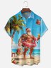 Moisture Wicking Christmas Beach Vacation Santa Claus Flamingo Chest Pocket Hawaiian Shirt