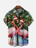 Moisture Wicking Christmas Flamingo Chest Pocket Hawaiian Shirt