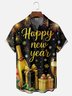 Moisture Wicking Happy New Year Wine Glass Fireworks Hawaiian Shirt with Chest Pocket