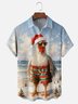 Moisture Wicking Merry Christmas Fun Beach Chicken Chest Pocket Hawaiian Shirt
