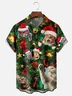 Moisture-wicking Christmas Cat Bell Candy Cane Chest Pocket Casual Shirt