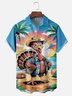 Moisture Wicking Thanksgiving Beach Coconut Tree Turkey Chest Pocket Hawaiian Shirt