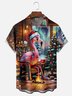 Moisture Wicking Christmas Fireplace Bonfire Flamingo Chest Pocket Hawaiian Shirt