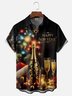 Moisture-wicking Happy New Year Fireworks Santa Hat Chest Pocket Casual Shirt