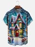 Moisture Wicking Christmas-themed House Snowman Chest Pocket Hawaiian Shirt