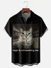 Moisture Wicking Fun Cat Chest Pocket Hawaiian Shirt