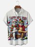 Moisture-wicking New Year Cat Fun Red Wine Chest Pocket Casual Shirt
