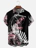 Moisture-wicking Rock Punk Dinosaur Skull Art Music Festival Chest Pocket Casual Shirt