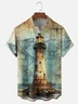 Moisture Wicking Distressed Map Gradient Lighthouse Chest Pocket Holiday Shirt