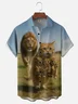 Moisture Wicking, Fun Cat Stealing Lion Chest Pocket Holiday Shirt