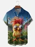 Moisture-wicking Big-Eyed Chicken Playful Print Chest Pocket Hawaiian Shirt