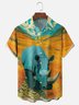 Moisture-wicking Rhino Landscape Art Painting Chest Pocket Hawaiian Shirt