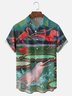 Moisture-wicking Flamingo Pink Dolphin Botanical Art Chest Pocket Hawaiian Shirt