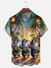 Moisture Wicking Penguins Dancing On The Beach Coconut Trees Chest Pocket Holiday Shirt