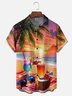 Moisture Wicking Gradient Beach Cocktail Coconut Tree Chest Pocket Holiday Shirt