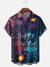 Moisture-wicking Happy New Year Fireworks Chest Pocket Hawaiian Shirt