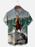 Moisture-wicking Fun Chicken Surfing Dolphin Chest Pocket Hawaiian Shirt