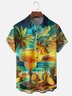 Moisture Wicking Beach Gradient Pineapple Cocktail Coconut Tree Chest Pocket Holiday Shirt